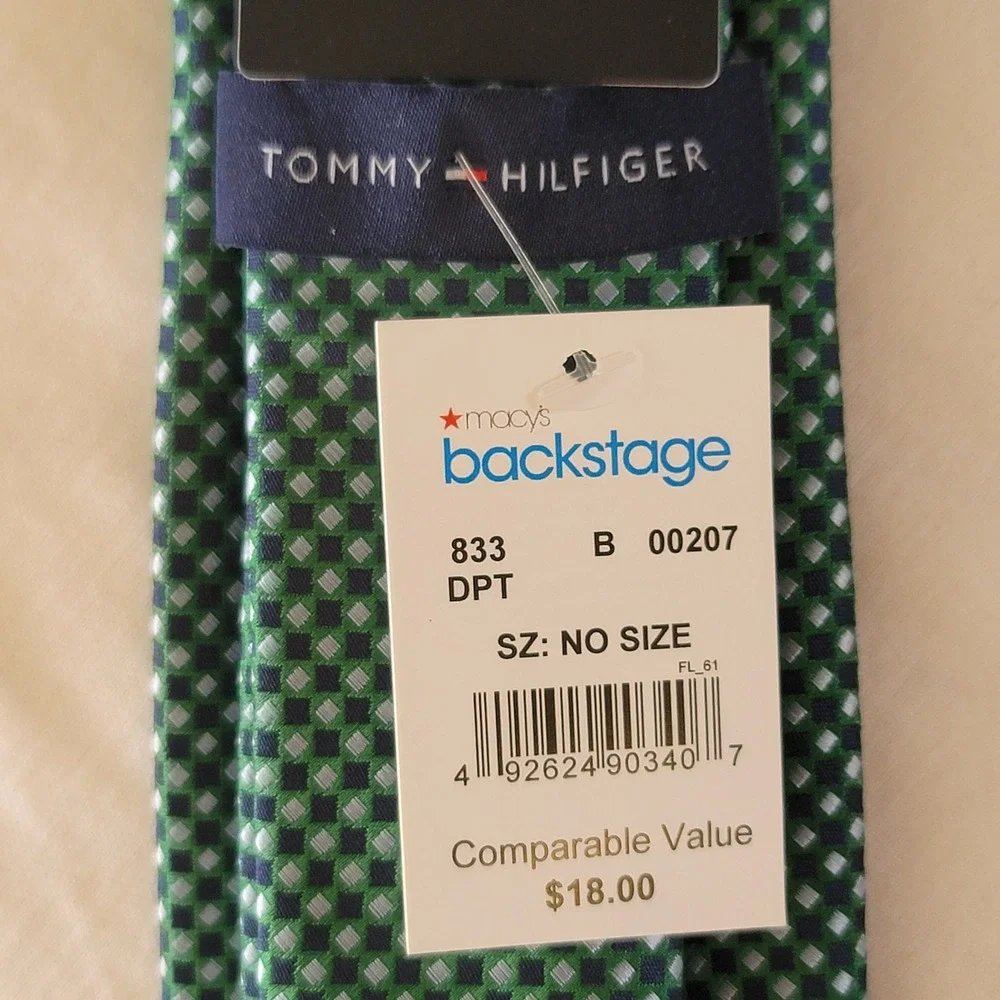 NWT Tommy Hilfiger Necktie Mens Green Navy Blue Silver Geometric‎ Micro Diamond